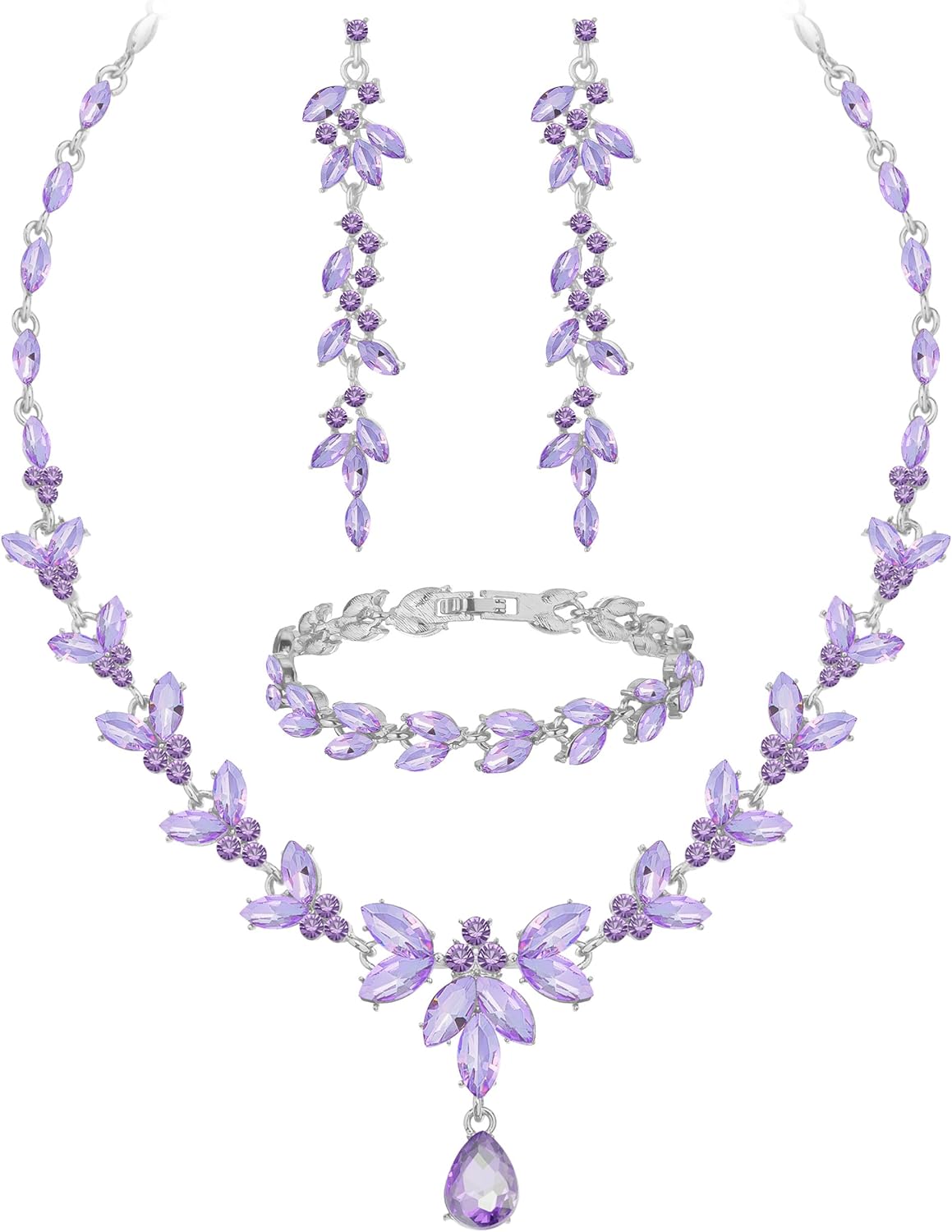 Wedding Jewelry Sets for Bride Bridesmaid Bridal Jewelry Set for Women Wedding Crystal Necklace Earrings Bracelet Set for Party Prom Jewelry