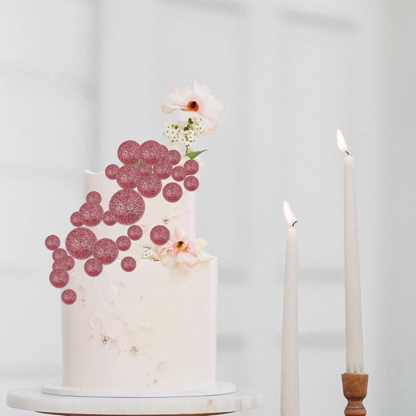 24 PCS Glitter Balls Cupcake Toppers Foam Ball Cake Picks Mini Balloon DIY Cake Insert Topper Decoration for Baby Shower Wedding Anniversary Kids Birthday Party Decorations Rose Gold