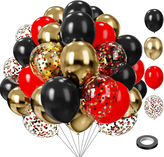 75PCS Balloon, Black, Red, and Gold (12in and 5in), Casino Theme Party Decorations, New Year, Graduation, Wedding, Birthday