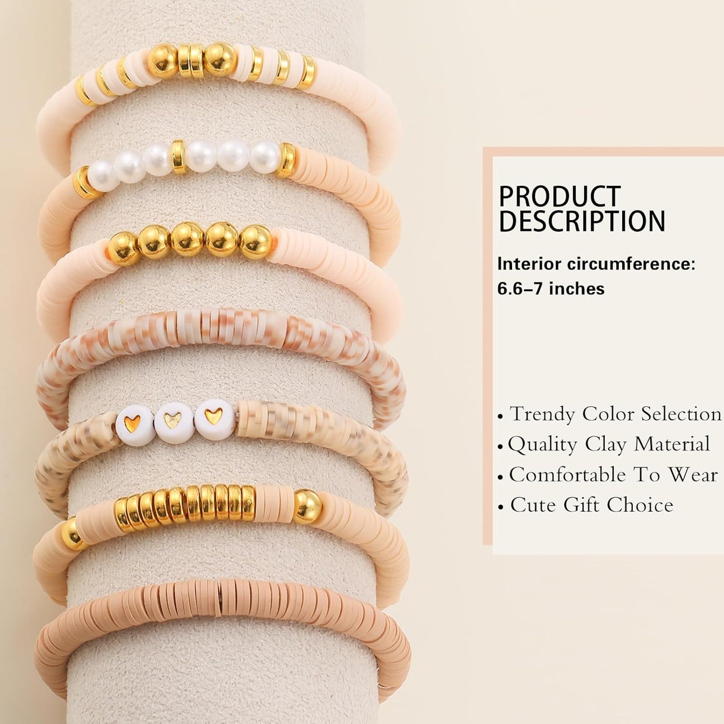 Friendship Bracelets Trendy Heishi Clay Bead Bracelets Stack Gold Beaded Stretch Bracelets for Women Boho Stackable Bracelets Bulk Cute Preppy Jewelry