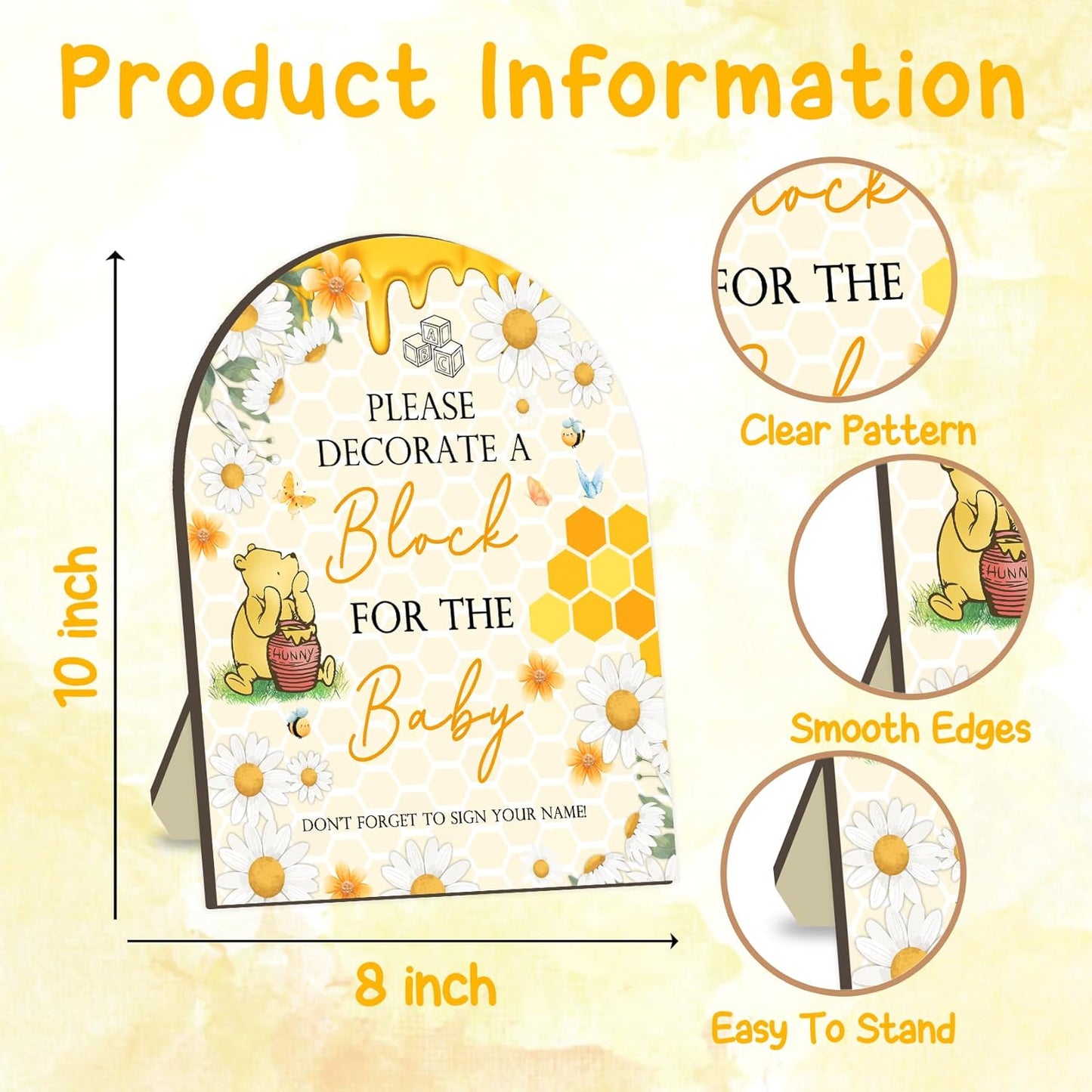 Winnie Baby Shower Games Kit,The Pooh Baby Shower Decor, Winnie Babies Games with 50 Blank Wooden Blocks, 24 Acrylic Paint Marker and Wooden Sign, The Pooh Babies Game Sign for Boys Girls