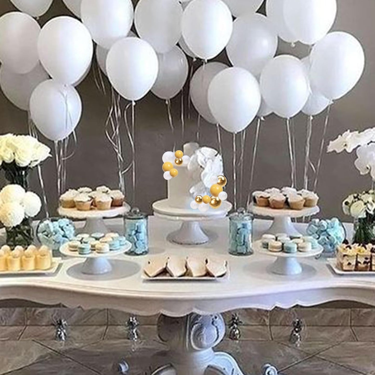 Rsstarxi 30 PCS Bubble Balls Cake Topper Foam Ball Cake Picks Mini Balloon Cupcake Insert DIY Decoration for Baby Shower Anniversary Kids Birthday Party Cake Decorations Gold Yellow White