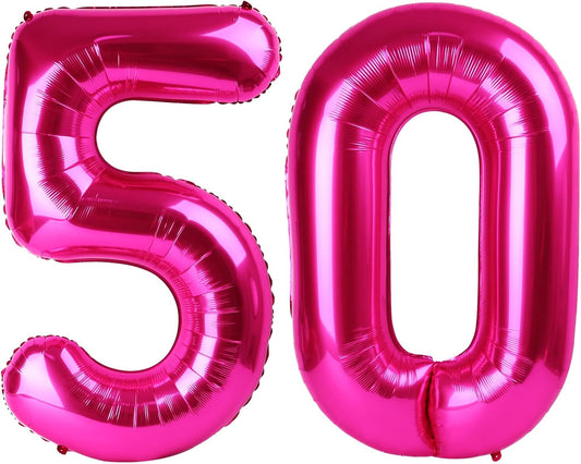 Hot Pink Number 50 Balloon 40 inch, 50 Number Balloons, 50th Birthday Decorations, 50 Year Old Women Hot Pink Party Supplies