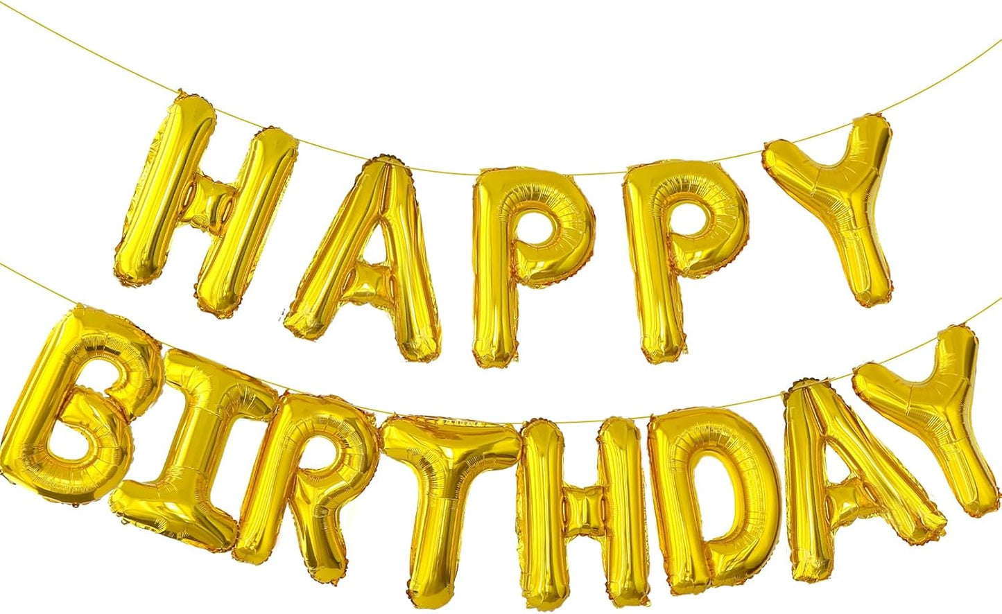 Gold Happy Birthday Balloon Banner, 16 Inch Foil Mylar Happy Birthday Balloons Letters, Reusable Gold Happy Birthday Sign, Golden Birthday Decorations for Women, Men, Boys and Girls