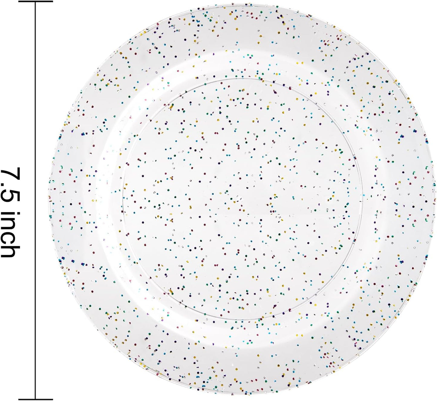 Liacere 100Pieces Colored Glitter Plastic Plates- Clear- Dessert Plates -7.5inch Glitter Plastic Dinner Plate Perfect for Wedding & Party & Birthday&Halloween
