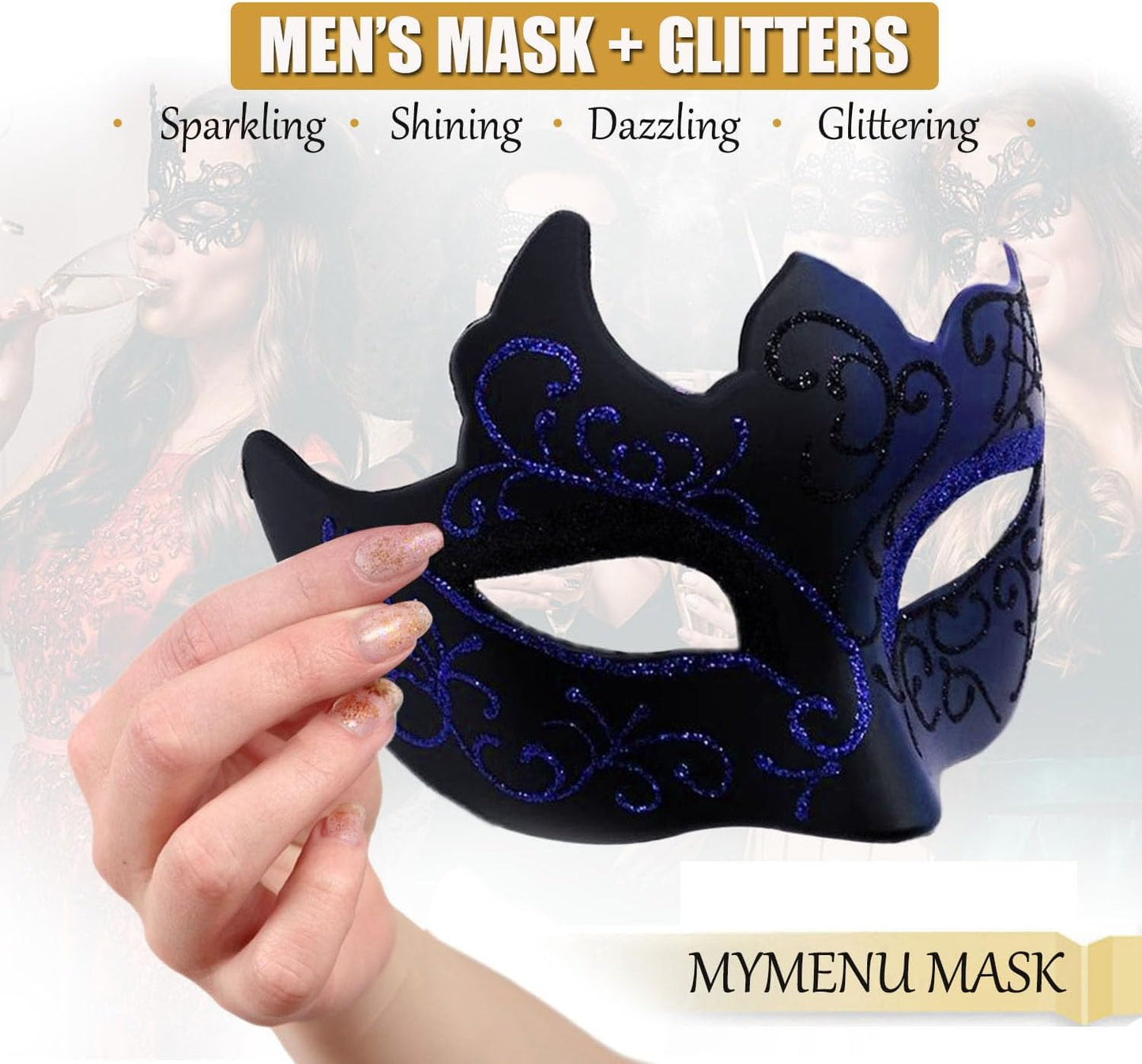 MYMENU Masquerade Mask for Women Couple Mardi Gras Mask for Men Venetian Halloween Mask for Party Prom Ball