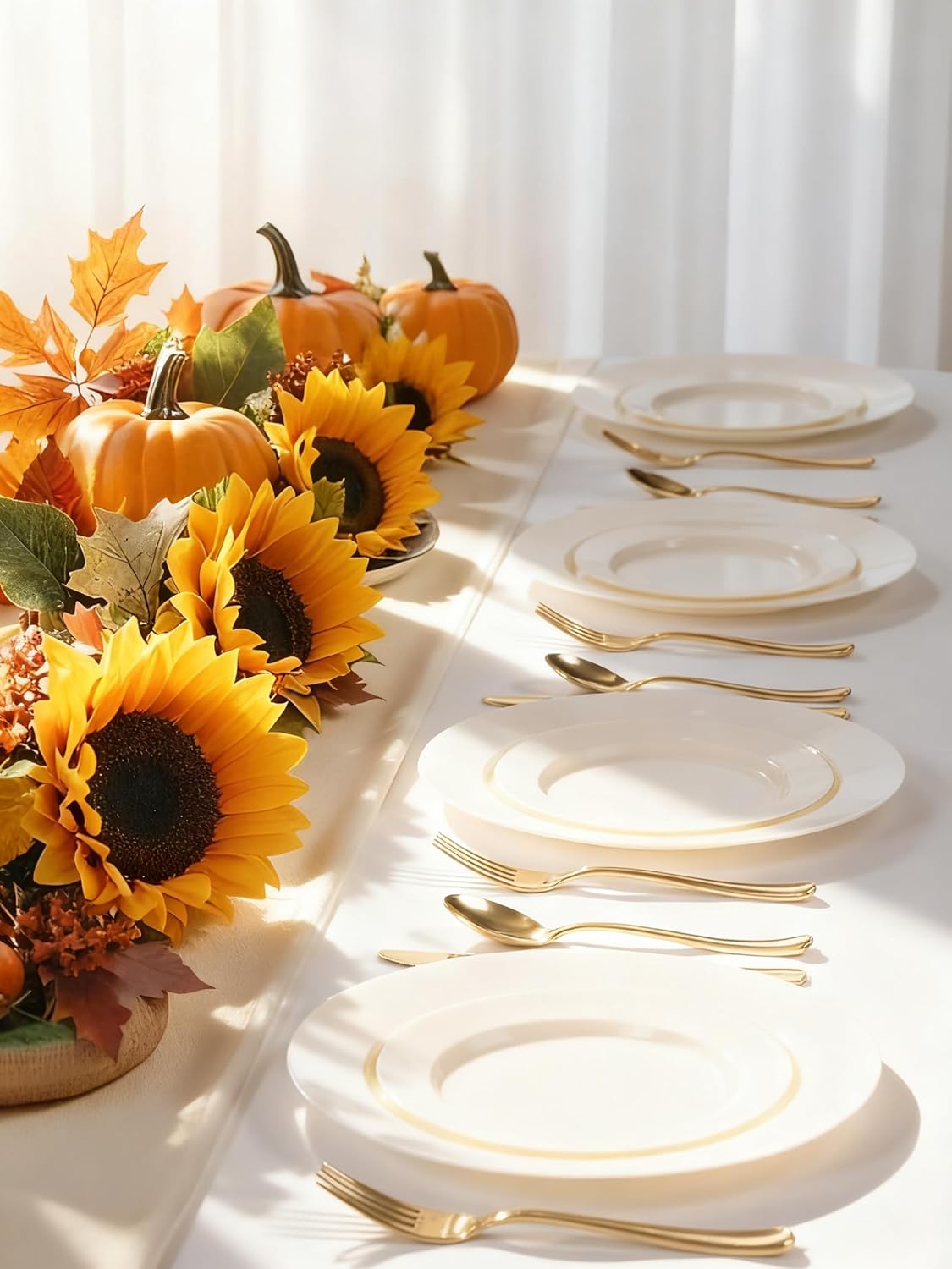 WDF 200PCS Ivory Plastic Plates - Elegant Ivory Disposable Plates for Party- Include 100 Dinner Plate 10’’ and 100 Plastic Dessert Plate 7’’ Perfect for Thanksgiving/Wedding/Party/BirthdayBaby Shower