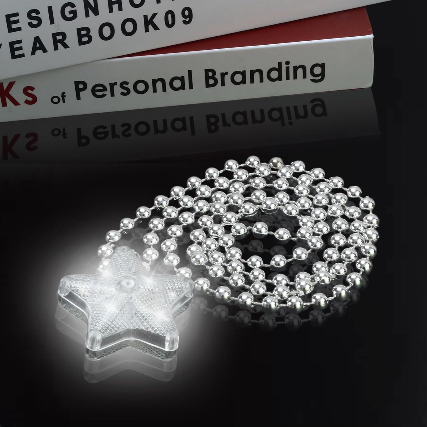 6 Pack Clear LED Glow Star Necklace Bulk Beaded Necklaces for Halloween Christmas Decorations Mardi Gras Party Favors