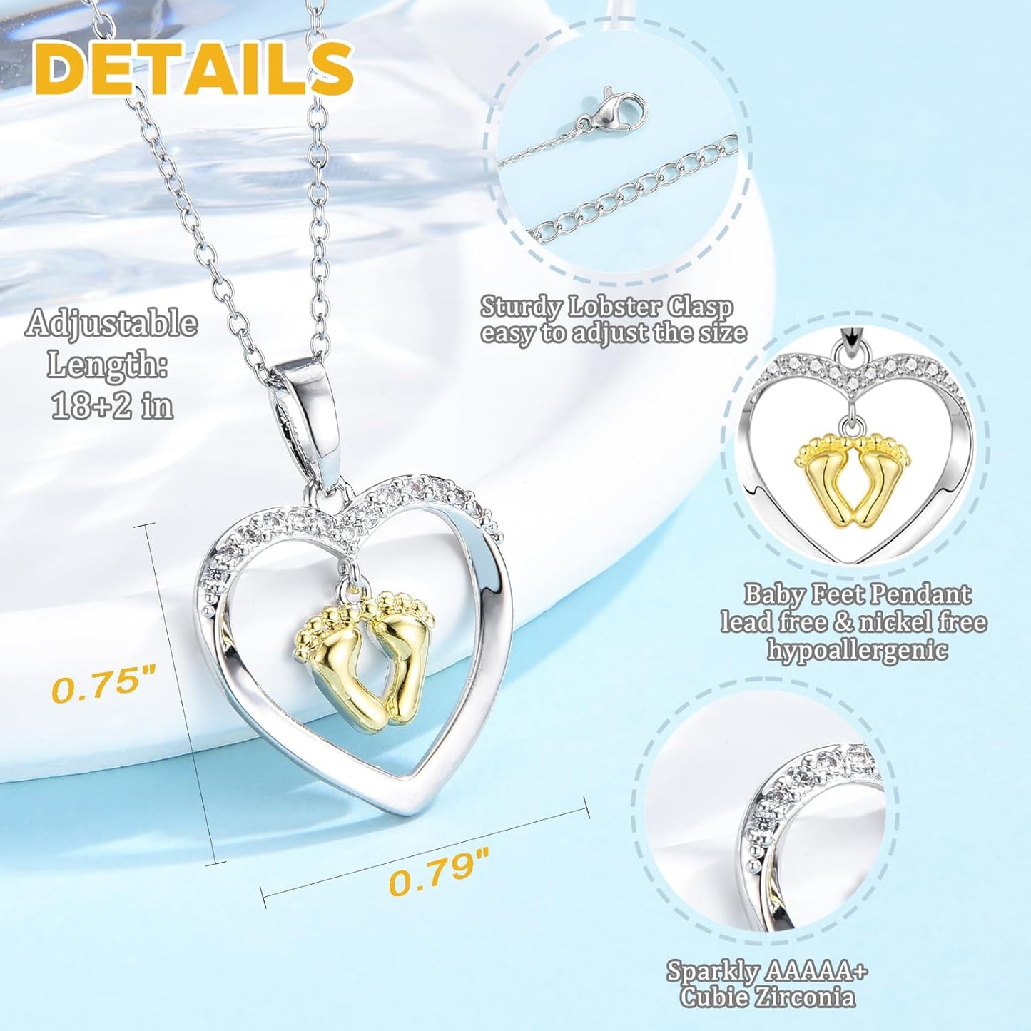 EPIRORA New Mom To Be Gift, Silver Baby Feet Heart Necklace Gifts for Pregnant Mommy 1st Time Moms, Mama Necklaces for Women Mommy to Be New Mother, Mothers Day Birthday Christmas Presents for Her