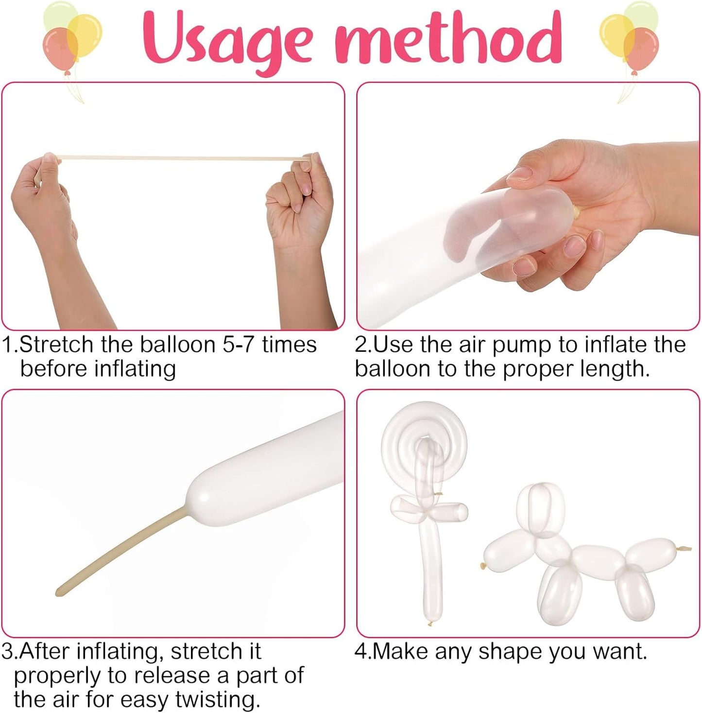 100 Pcs 260 Clear Long Balloons for Modeling, Twisting Balloons for Animals, Birthday, Wedding Parties - Premium Quality Latex