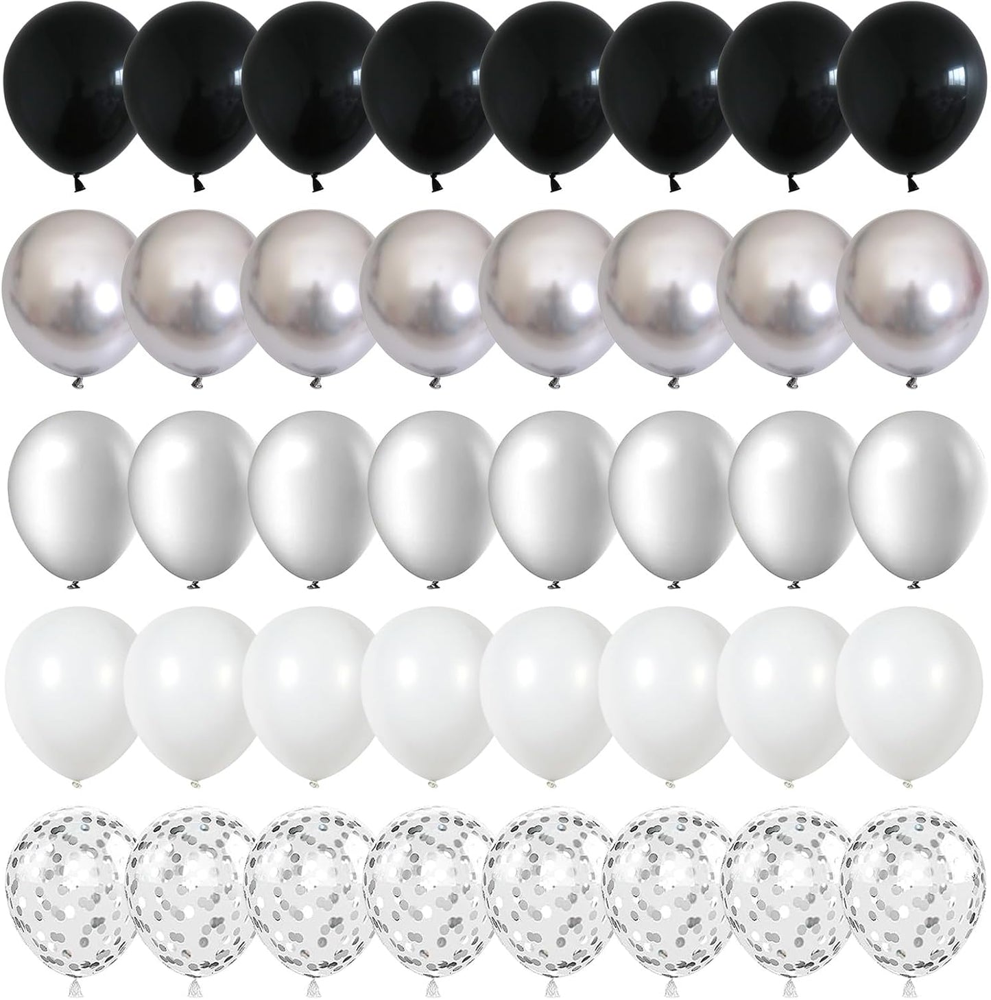 Black and Silver Balloons, 60 Packs 12 Inch Chrome Metallic Silver Balloons and Confetti Balloons, Black White Silver Balloon for Wedding Engagement Birthday Halloween Decorations