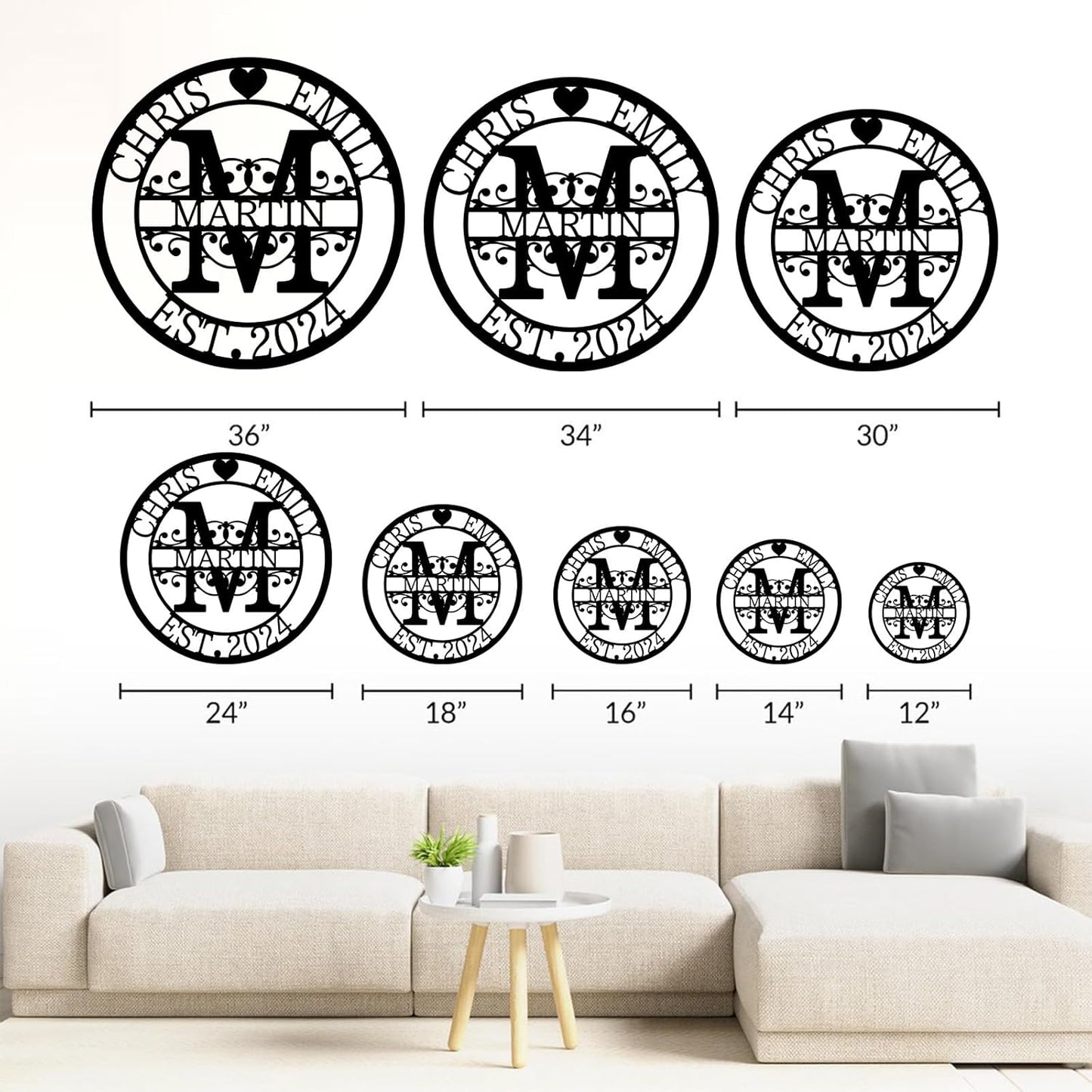 Custom Metal Signs | Personalized Monogram Name Sign | Wedding Gifts for Couples 2025 | Outdoor Wall Art for Family Name | Anniversary Wedding Gifts for Women, Wife, Parents, couple