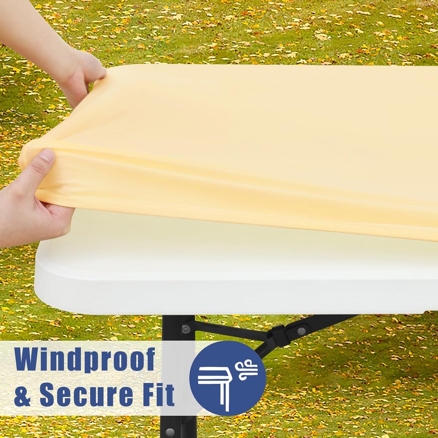 Spandex 8 Foot Rectangle Table Cloth 2 Pack, Elastic Fitted Tablecloths for Picnic, Stretch Washable Patio Table Cover for Outdoor, Camping, Banquet and Parties (Champagne, 36"x96")