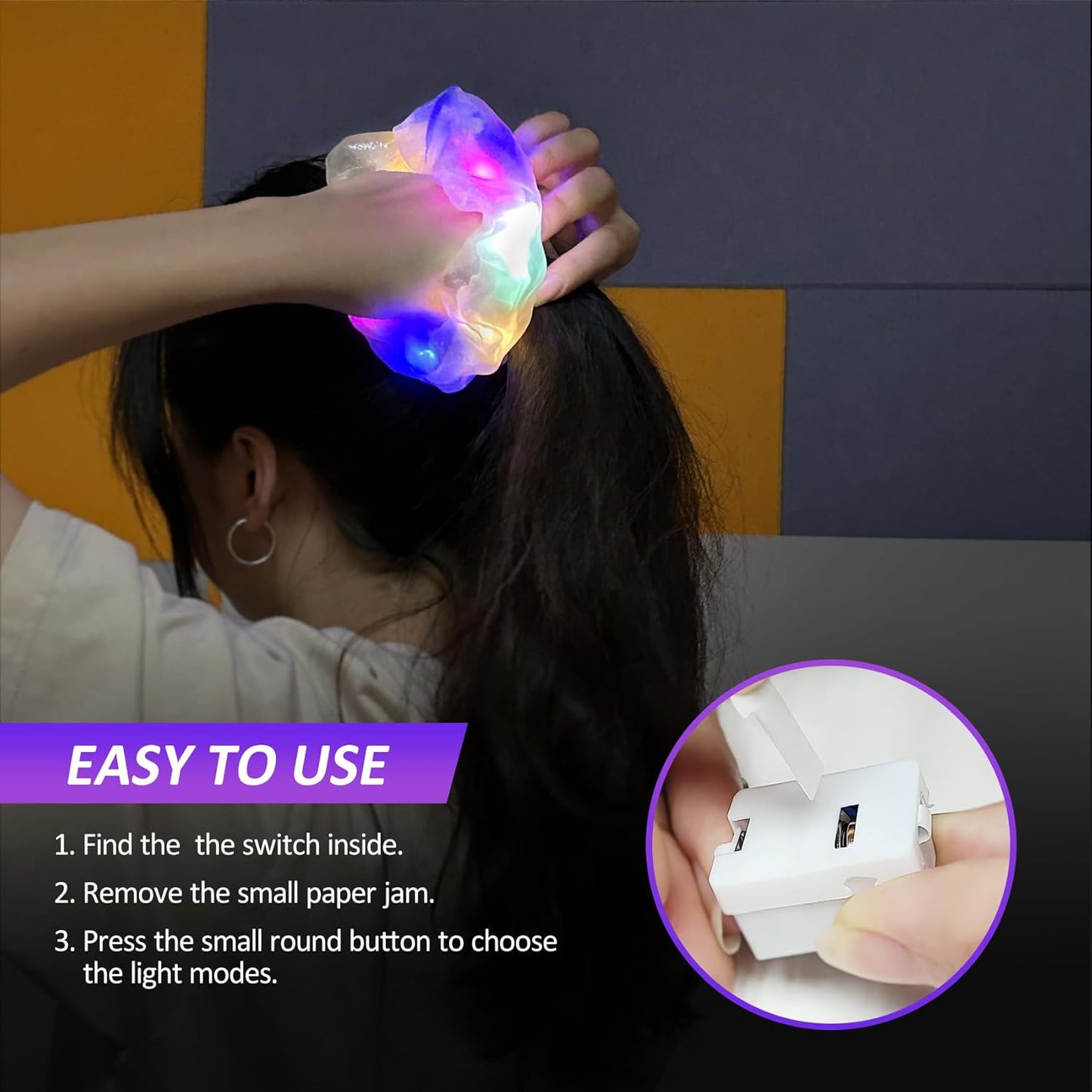 Light Up Scrunchies, Double-layer LED Scrunchy Colorful Hair Ties Glow in the Dark Party Supplies Glow Sticks Halloween Party Favor Festival Rave Accessories for Girls & Women Neon Party