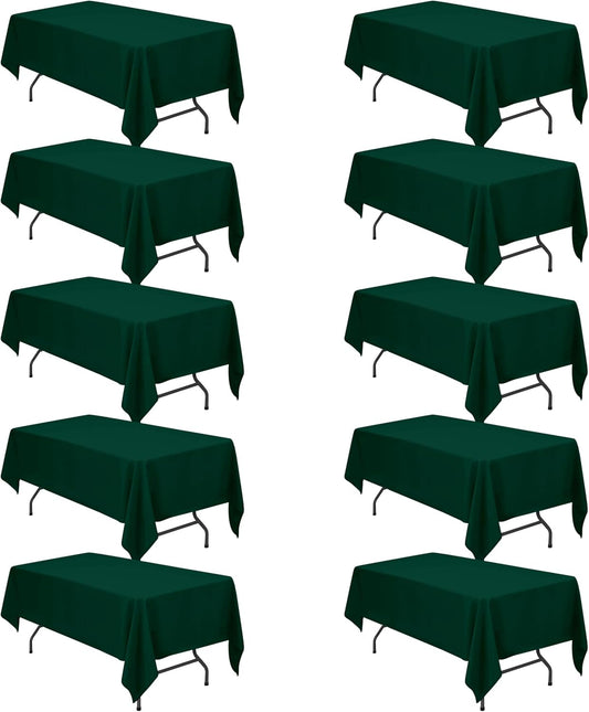 BRILLMAX 10 Pack Hunter Green Tablecloths for 6 Foot Rectangle Tables 60 x 102 Inch - 6ft Rectangular Bulk Linen Polyester Fabric Washable Cloth Cover for Wedding Reception Banquet Birthday Party