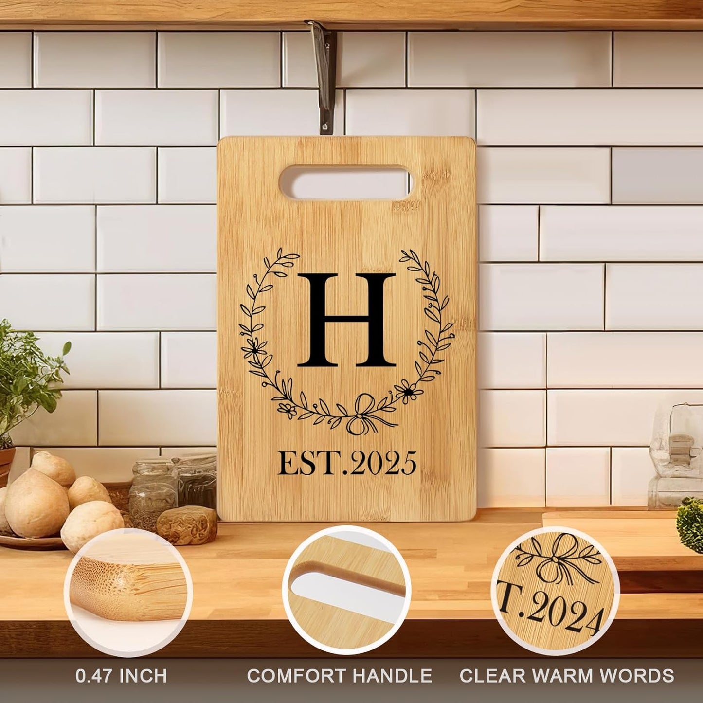 Personalized Cutting Board, Monogrammed Wedding Gift for Couple Newlywed 2025, Initial Birthday Gifts for Women, Gift for Bridal Shower Wedding Shower Engagement Anniversary Housewarming(Letter-H)