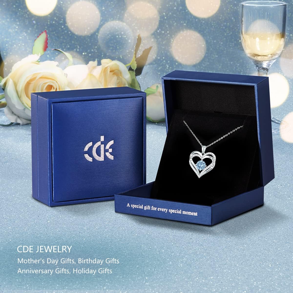 CDE Forever Love Heart Necklaces for Women, Wedding Anniversary, Birthday Mothers Day Christmas Day Gifts for Mom, Mother, Wife, friend, S925 Silver Jewelry with Birthstone Pendant