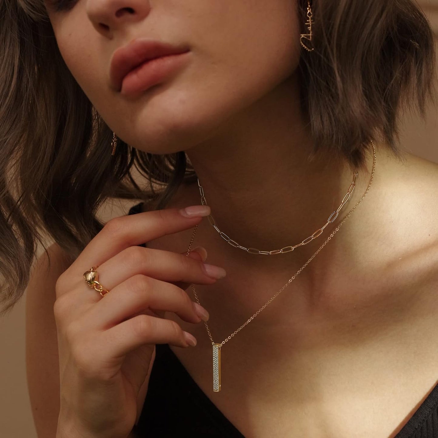 MEVECCO Layered Heart Necklace Pendant Handmade 18k Gold Plated Dainty Gold Choker Arrow Bar Layering Long Necklace for Women