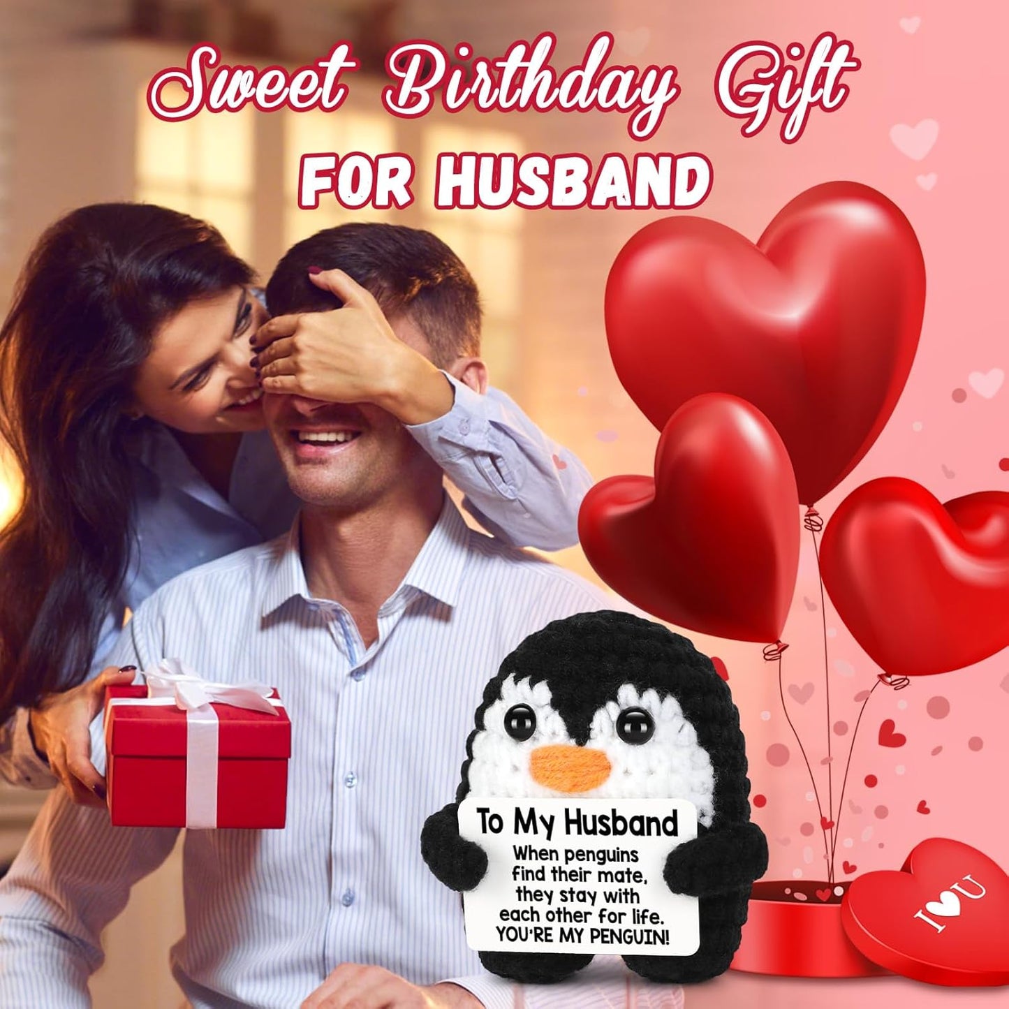 Gifts for Husband from Wife Birthday Christmas, to My Husband Handmade Crochet Mini Penguin Wedding Anniversary Birthday Gifts for Men Him Husband, Valentines Romantic I Love You Gift Cute Decor