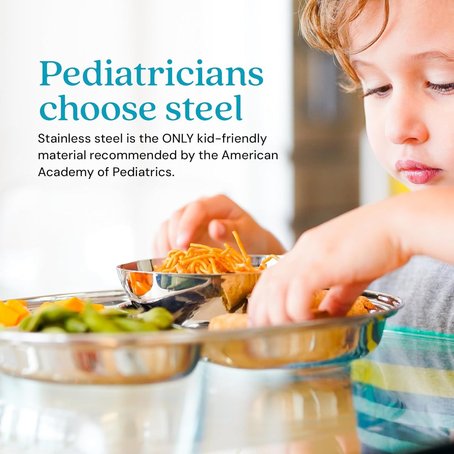 Ahimsa Stainless Steel Plates for Kids - Divided Plates for Toddlers, Pediatrician Designed, Non Toxic Toddler Plate, Camping Plate, BPA Free & Dishwasher Safe (Set of 4)