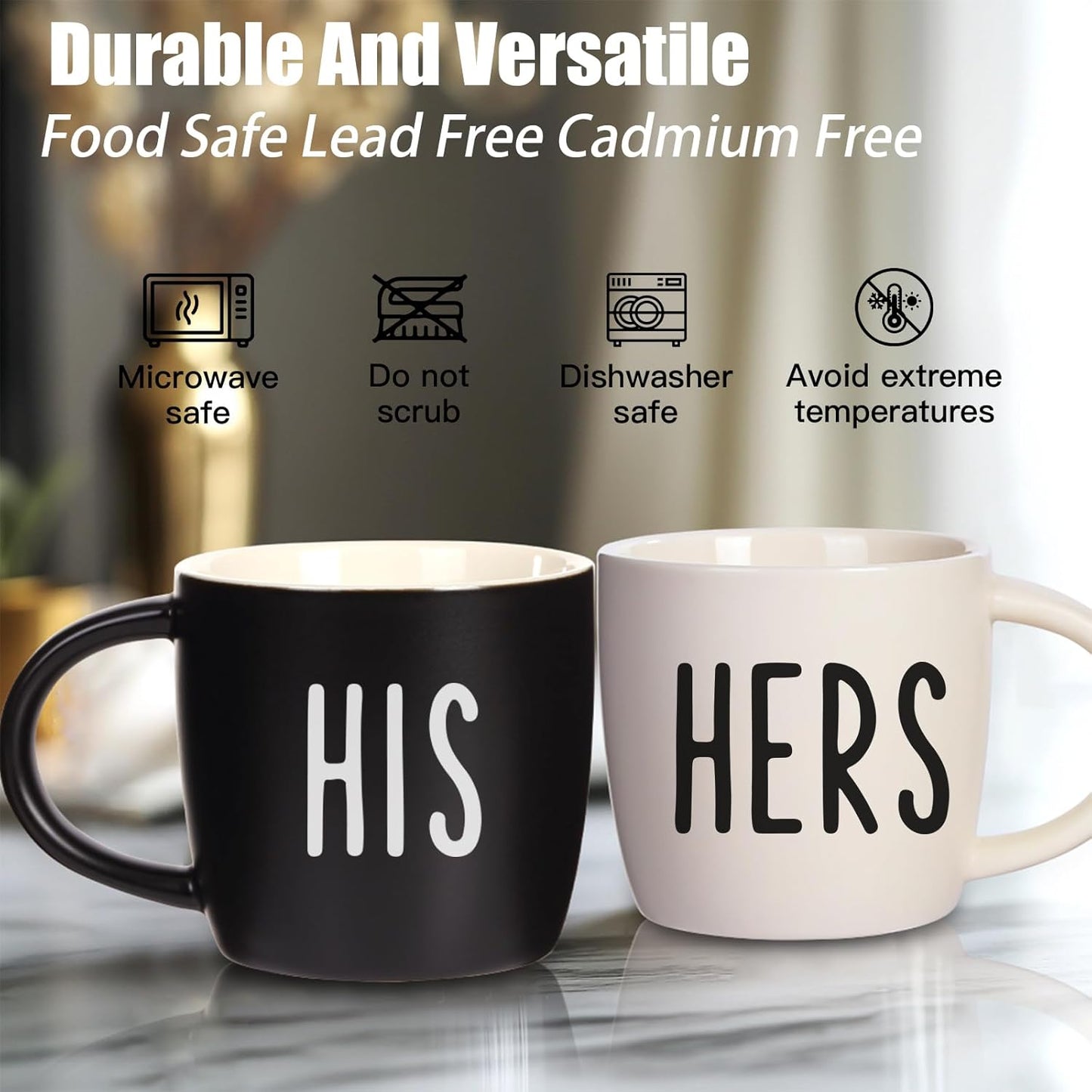 His And Hers Mugs Set Of 2 Coffee Mug 12 Ounce, Cute Matching Coffee Mug Couples for Anniversary, Wedding,Engagement， His and Her Gifts