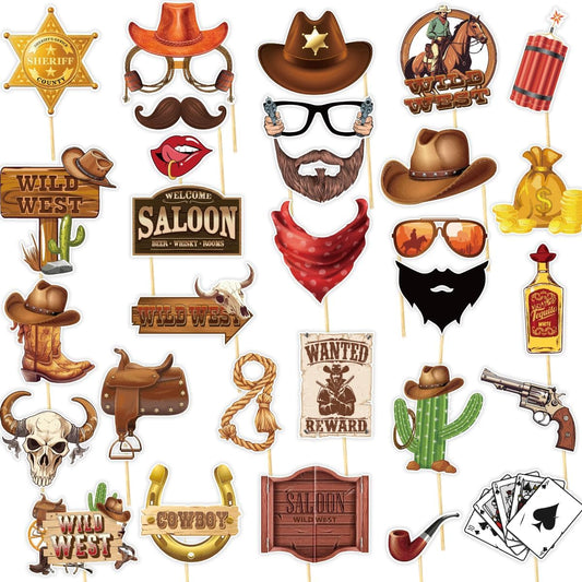 Western Cowboy Photo Booth Props, Tumwisk 30PCS Western Party Decorations, Rodeo Themed Party Selfie Props, Wild West Themed Photo Props for Birthday Country Cowboy Party Supplies