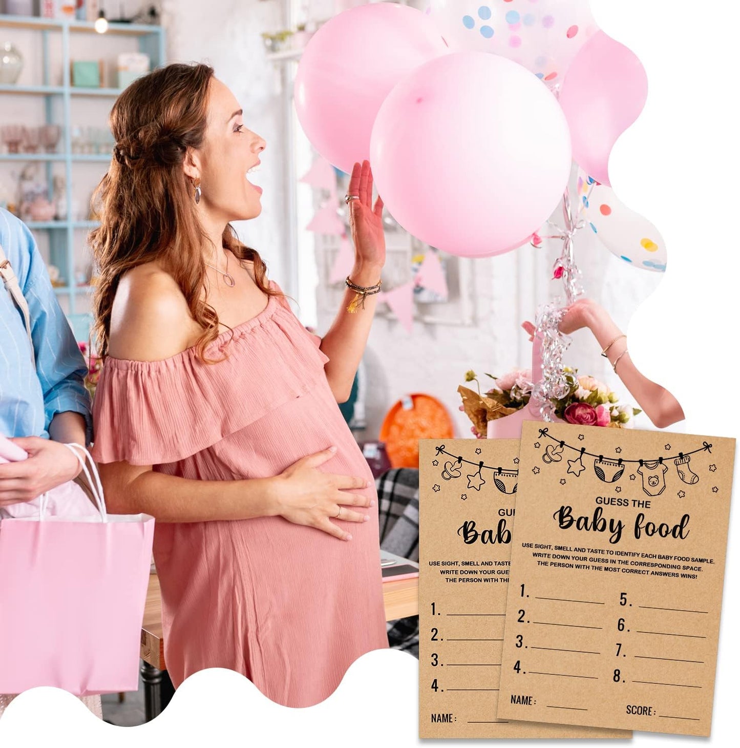 Baby Shower Game, Guess the Baby Food Baby Shower Game, Gender Reveal Party Supplies, Baby Shower Decorations, Baby Shower Party Games Supplies & Activities, Set of 30 Cards, Kraft