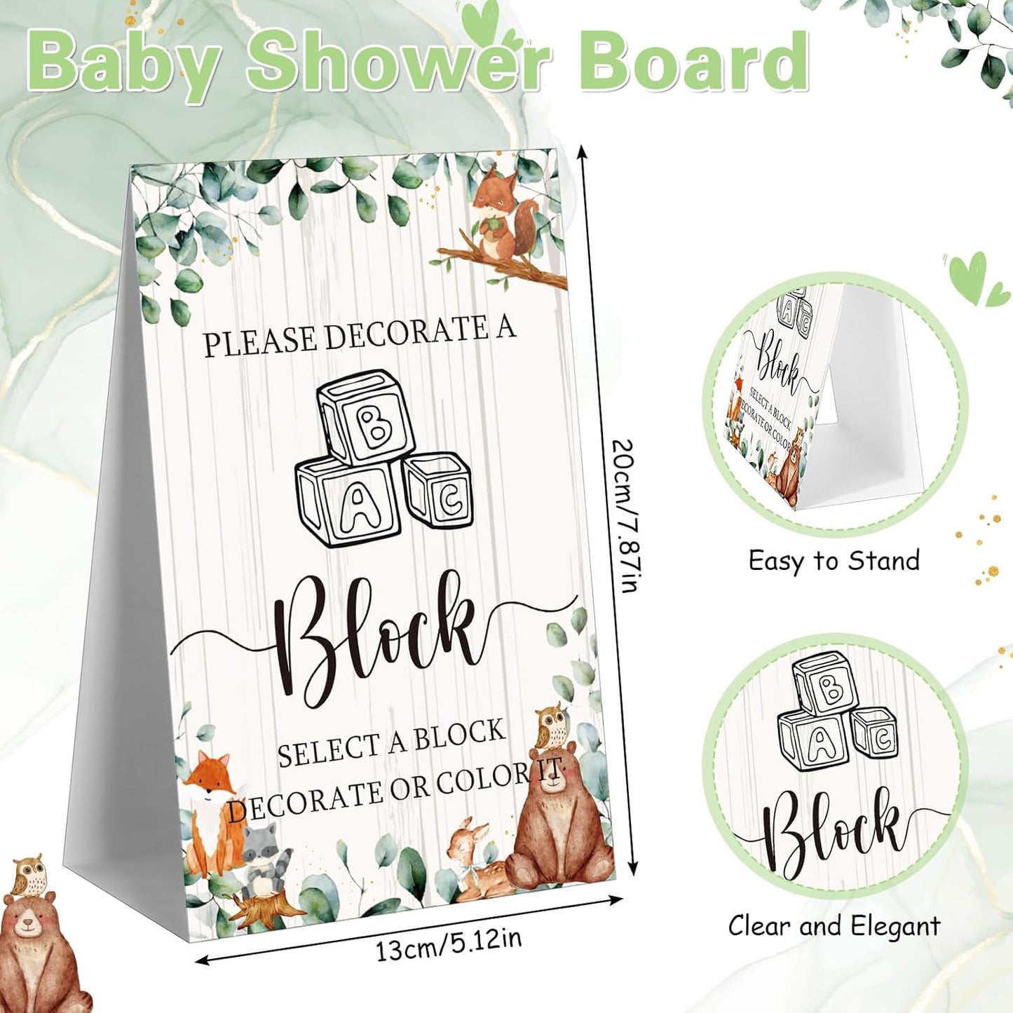 Marsui 136 Pcs Baby Shower Blocks to Decorate Game Kit Includes 98 Wooden Blocks, 36 Markers, 1 Game Sign, 1 Storage Box for Baby Shower Gender Reveal Activity Party Decorations(Land Animal)