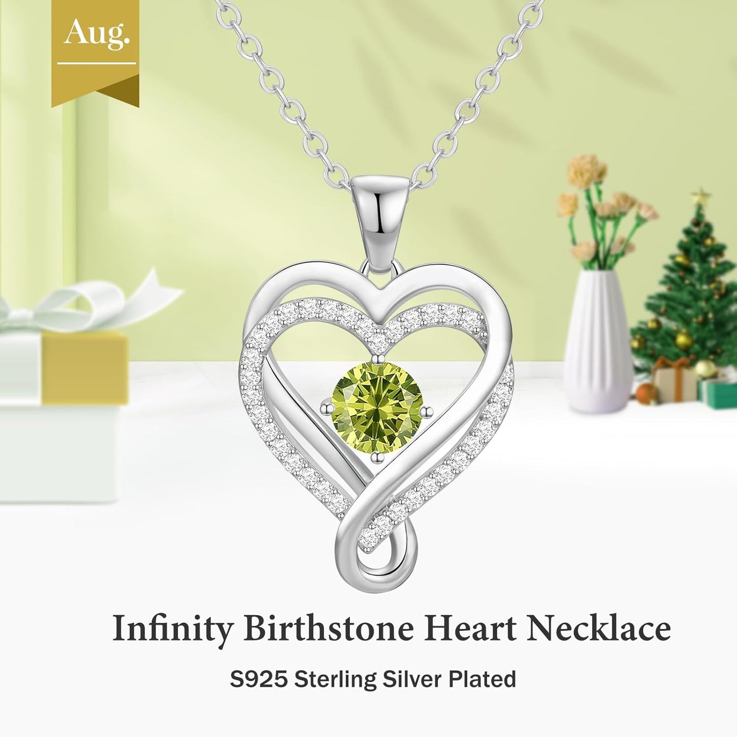 18K Rose Gold Infinity Love Heart Birthstone Necklace for Women Wife, Anniversary for Women Wife Birthday Gift for Her Girlfriend Mom Daughters, I Love You Women's Jewelry S925 Sterling Silver