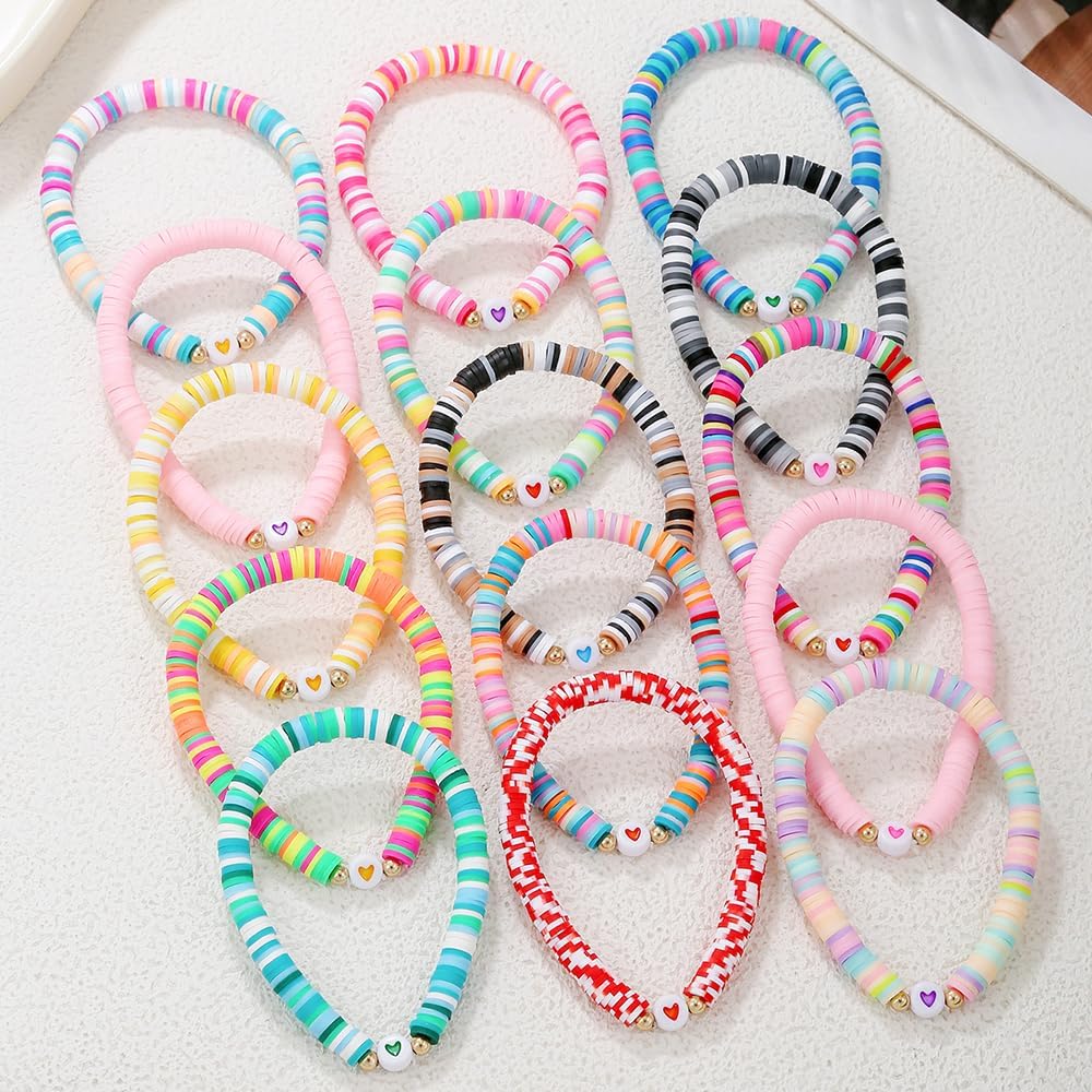 Friendship Bracelets Boho Stackable Bracelets for Women Surfer Heishi Clay Bead Bracelets Stretch Preppy Bracelets Colorful Boho Bracelets for Women