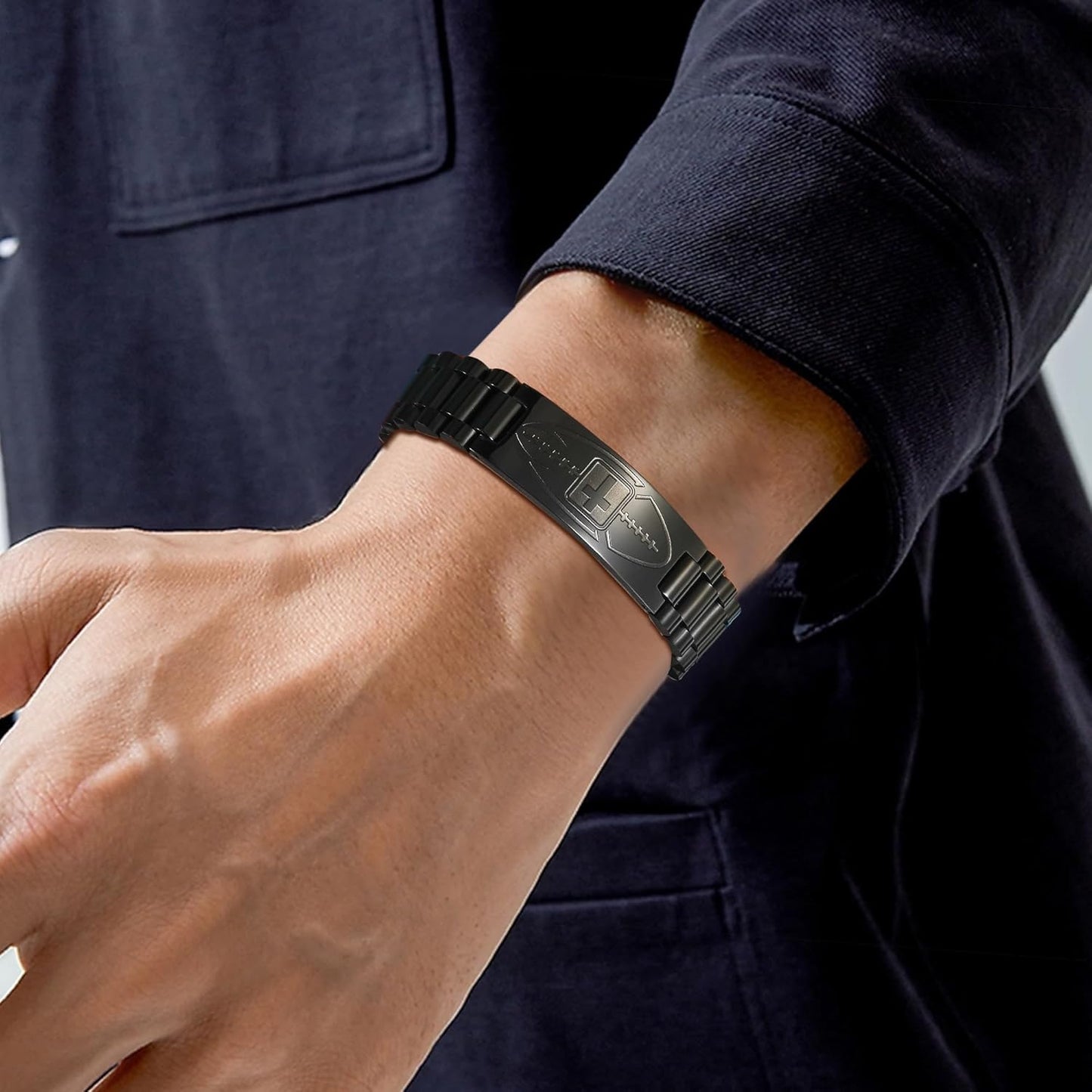 Football Gifts for Men Boys Youth Junior Coach Team Kids Player Football Bracelet Party Favors Accessories Religious Christian Bible Adjustable Stainless Steel Jewelry Gifts