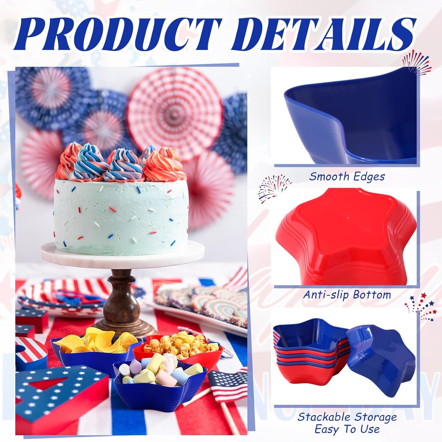 Honeydak 20 Pcs Veterans Day Plates Patriotic Dishes Star Shaped Dessert Bowls Red Blue Star Bowls for Veterans Day Plastic Candy Snack Fruit Dishes for BBQ Party Favors