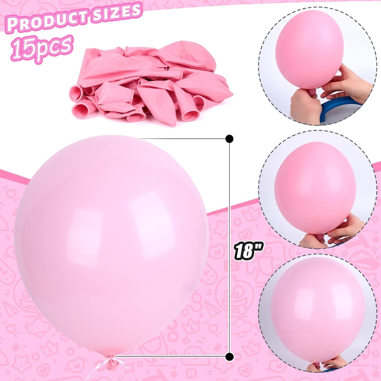 LovesTown 15PCS Pink Party Balloons, 18inch Latex Balloons Garland Arch Kit for Wedding Engagement Graduation Anniversary Party Decor