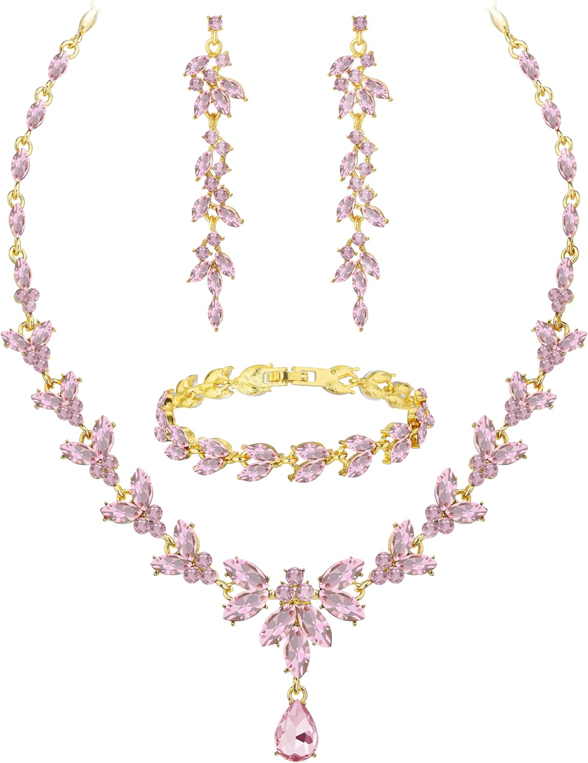 Wedding Jewelry Sets for Bride Bridesmaid Bridal Jewelry Set for Women Wedding Crystal Necklace Earrings Bracelet Set for Party Prom Jewelry