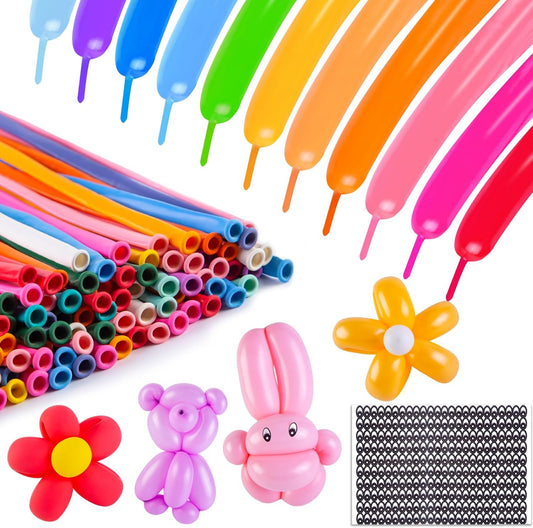 LovesTown 100PCS 260 Long Balloons, Twisting Animal Balloons Assorted Colors Thickening Latex Modeling Magic for Weddings Birthdays Festival Party Decoration