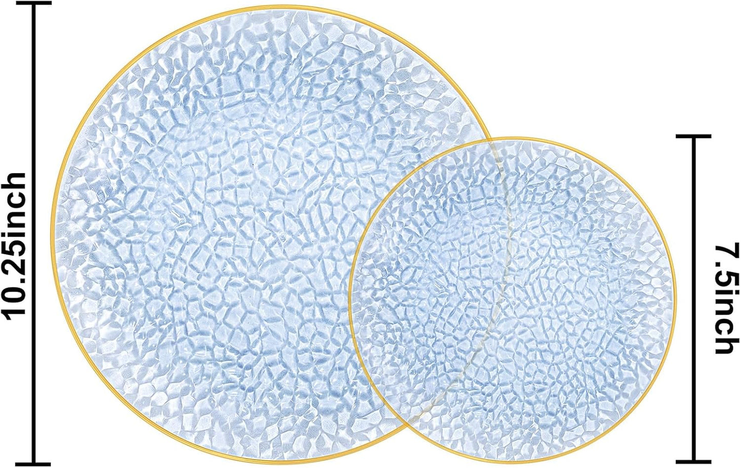 SUT 36Pcs Blue Plastic Plates, Hammered Plates Disposable Heavy Duty, Blue Disposable Plates With Gold Rim, Fancy Plastic plates Include 18 Dinner and 18 Dessert plates for Wedding