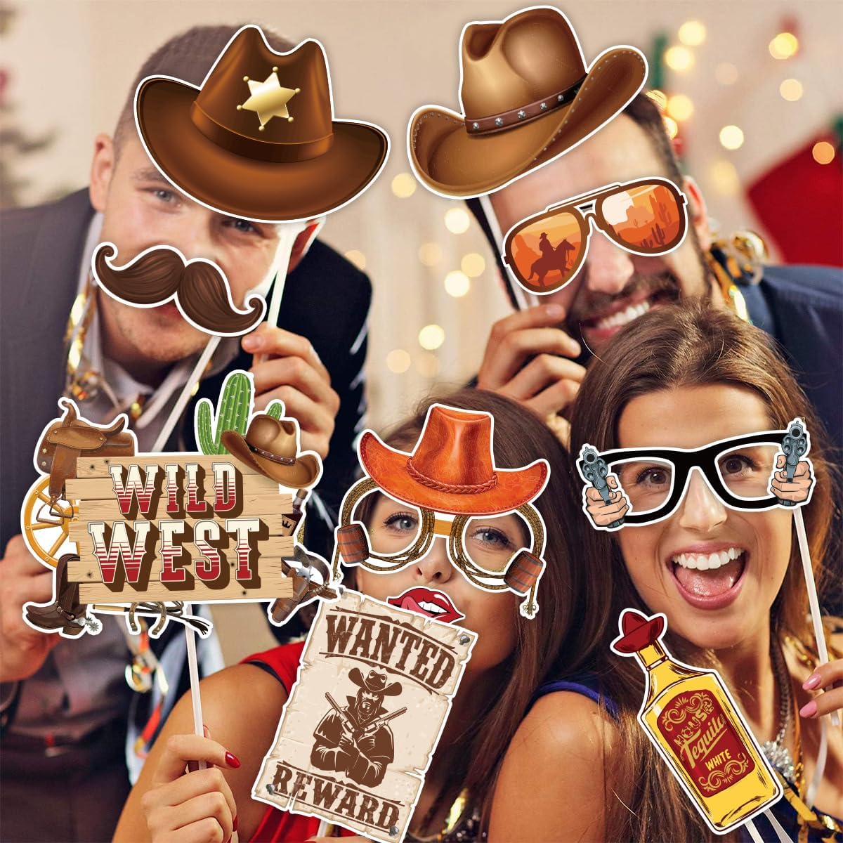 Western Cowboy Photo Booth Props, Tumwisk 30PCS Western Party Decorations, Rodeo Themed Party Selfie Props, Wild West Themed Photo Props for Birthday Country Cowboy Party Supplies