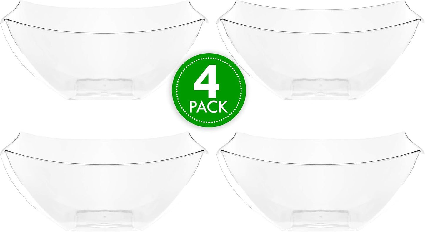 PLASTICPRO Disposable Square Serving Bowls, Party Snack or Salad Bowl, Plastic Clear or White Pack of 4 (8 OUNCE, Clear)