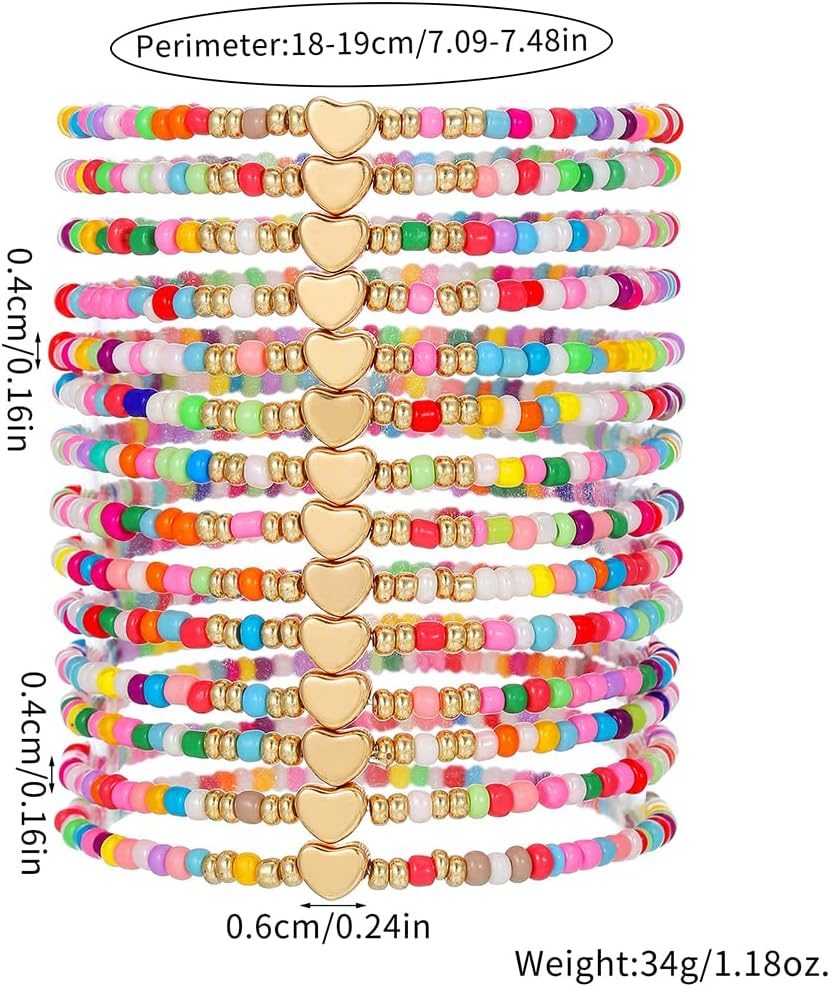 Friendship Bracelets Boho Stackable Bracelets for Women Surfer Heishi Clay Bead Bracelets Stretch Preppy Bracelets Colorful Boho Bracelets for Women