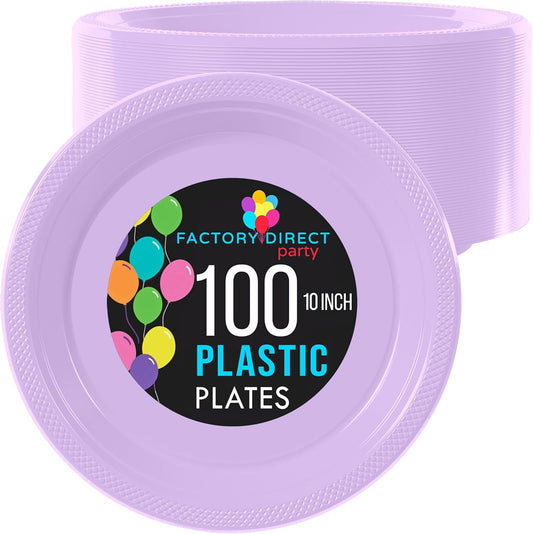 Exquisite Party Solids Lavender Plastic Plates For Party 10" Lavender Disposable Plates Heavy Duty 100 Pcs Plastic Dinnerware Sets Heavy Duty 350 GSM Disposable Dinnerware Set