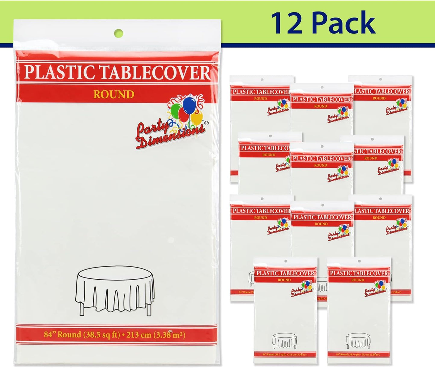 White Disposable Plastic Tablecloth for Round Tables (12 Pack) 84 inches Table Cloths for Parties, Events & Weddings, Indoors & Outdoors, Plastic Table Cover
