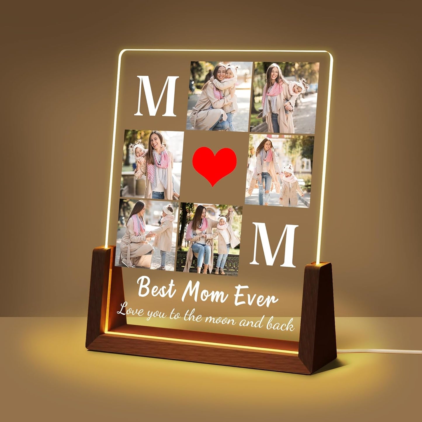 Personalized Mothers Day Birthday Gifts For Mom, Custom Best Mom Ever Gifts From Daughter Son Husband, Customized LED Plaque Picture Frame With Photo Name For Mama Grandma Wife Women Christmas Gift