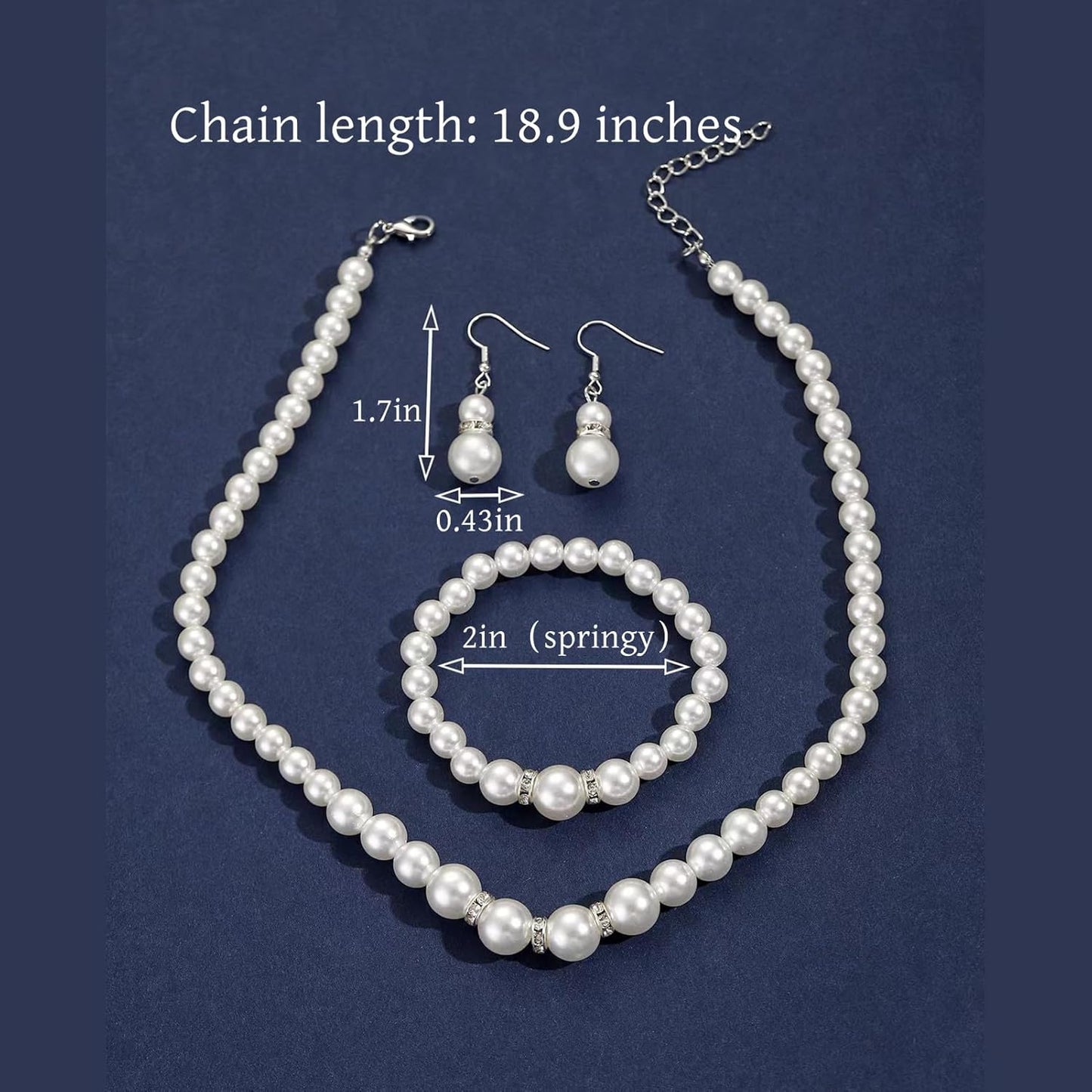 la luen Pearl Bride Wedding Jewelry Set Faux Pearls Crystal Rhinestone Necklace Earrings Bracelet Sets for Women Bridesmaid(3 PCS)