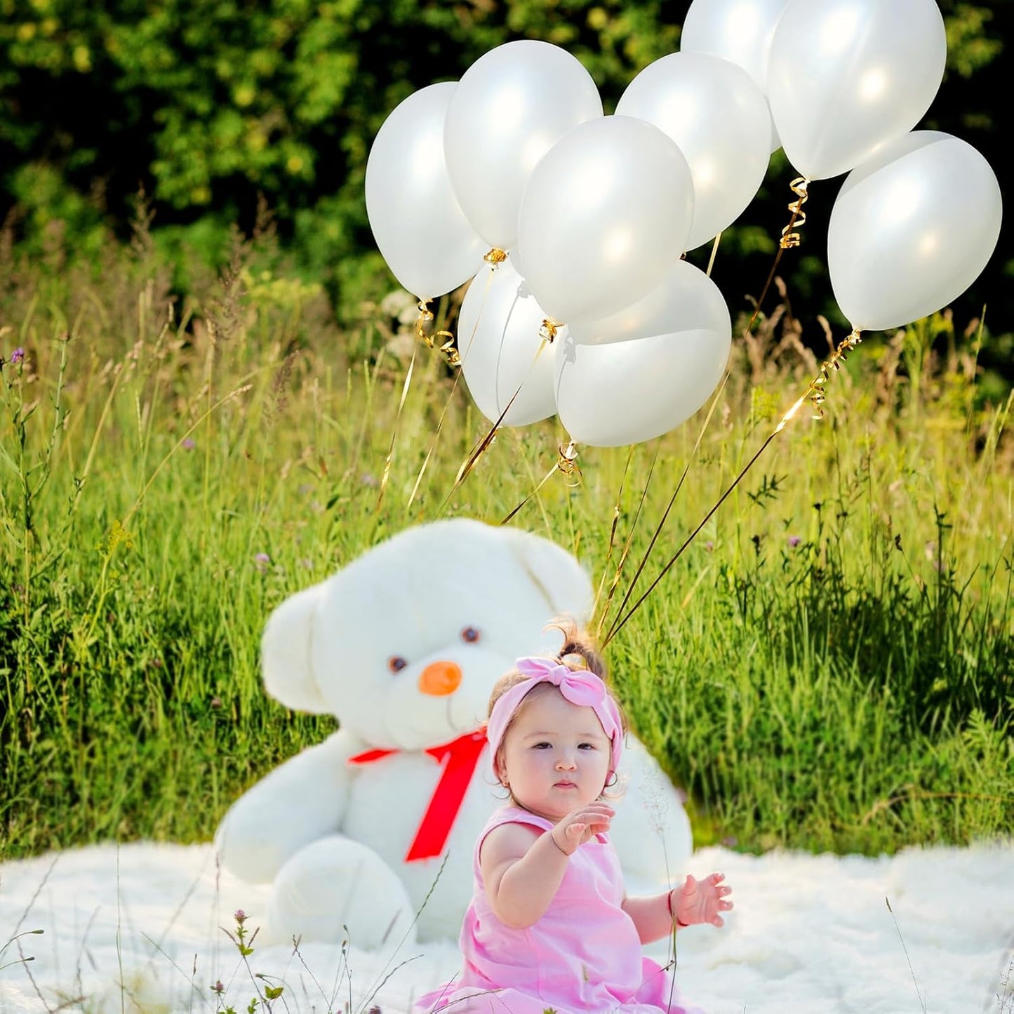 RUBFAC 120pcs Pearl White Balloons 12 Inches White Balloons, Bright Color Latex Party Ballons for Birthday Baby Shower Wedding Party Supplies Garland Arch Decoration