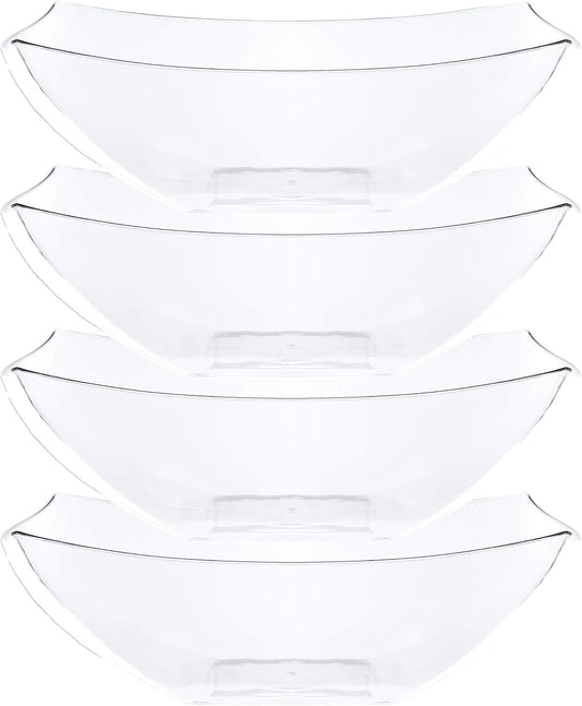 PLASTICPRO Disposable 128 ounce Square Serving Bowls, Party Snack or Salad Bowl, Extra Large Plastic Crystal Clear Pack of 4