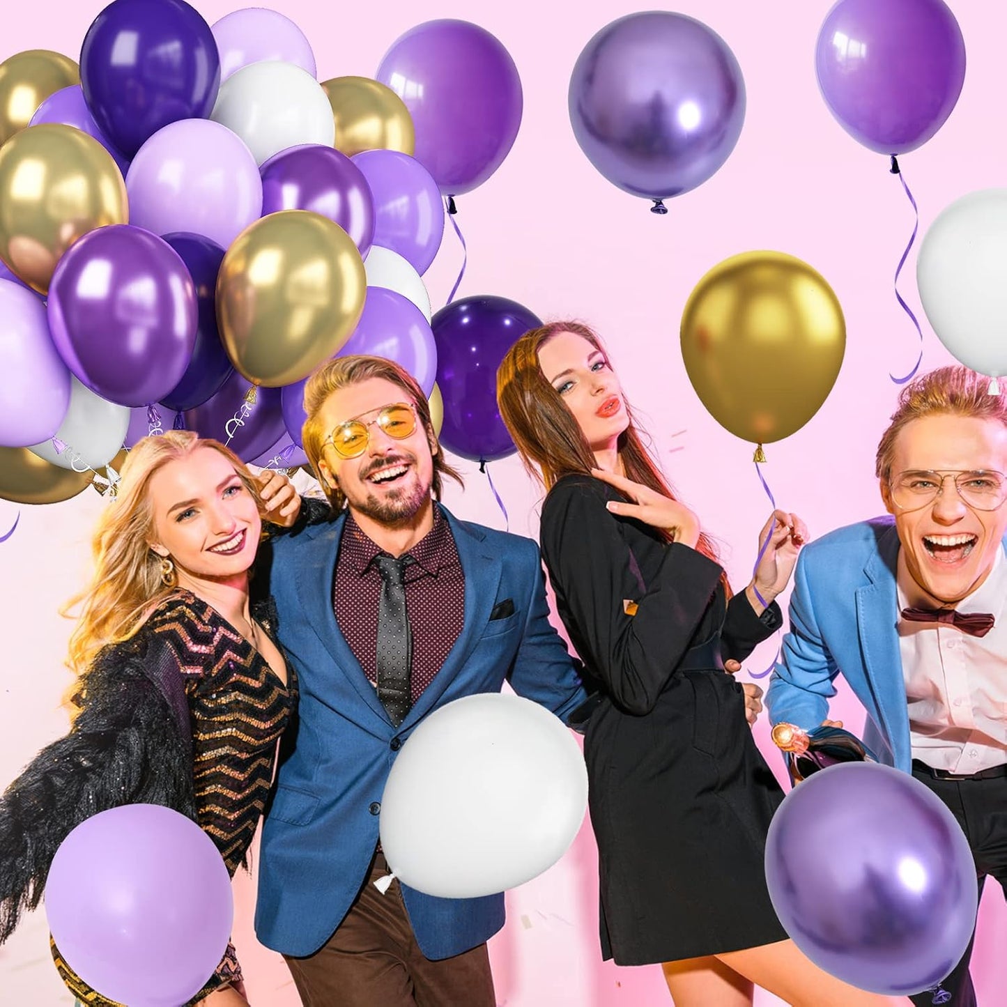 Purple and Gold Balloons, 50pcs 12 Inch Purple Gold White Balloons Metallic Purple Balloons Pastal Purple White Balloons for Purple Birthday Decorations Shower Princess Theme Party Decorations