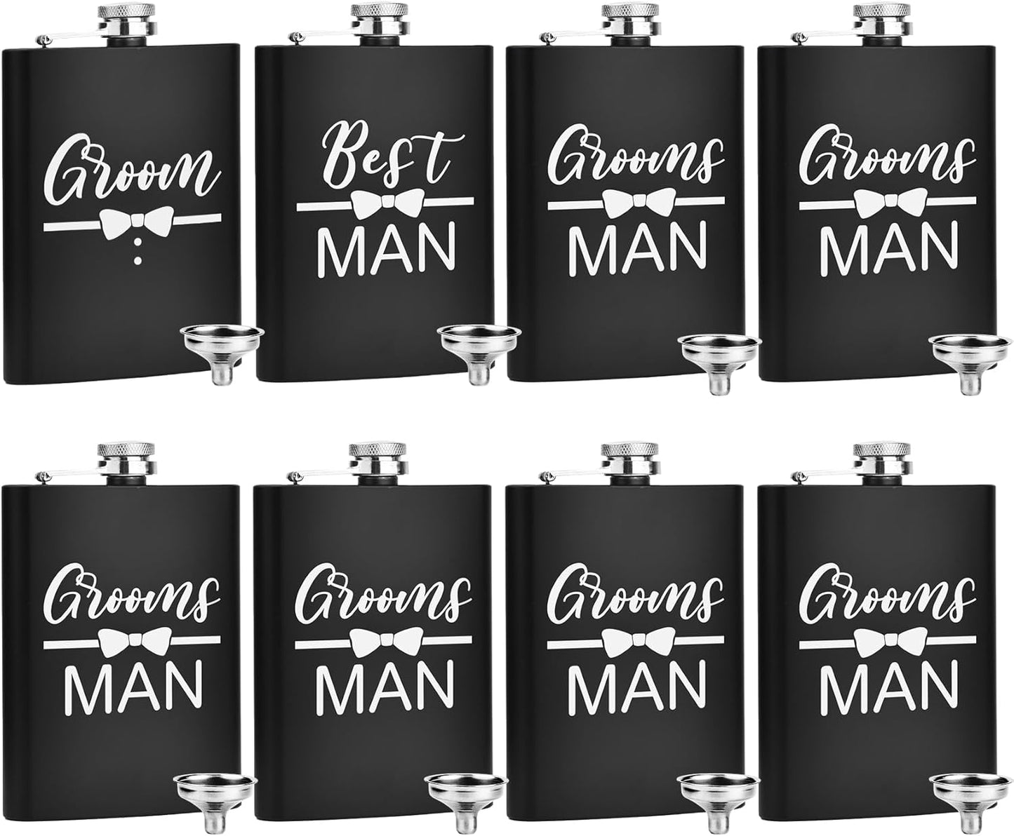 ELEGANTPARK Engraved Groomsman Gifts Set of 8 Groom Best Man Groomsman Flasks Wedding Gifts for Men Bachelor Party Favor Stainless Steel Hip Flask for Liquor with Funnel for Men 8 OZ Black