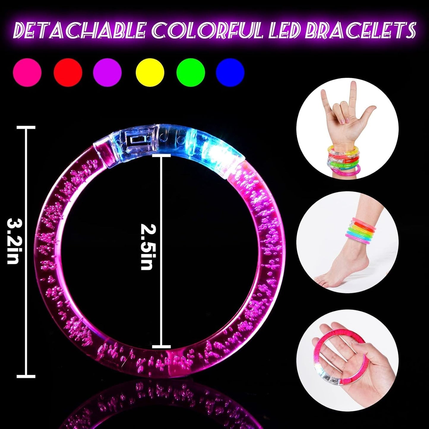 24Pcs Glow in the Dark Party Supplies for Kids/Adults, Flashing Light up Toys LED Bracelets Christmas Glow Sticks, Mardi Gras Party Favors Carnival Birthday Concert Gifts Accessory