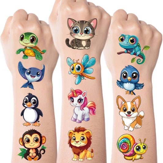 JCFIRE Larger Temporary Tattoos For Kids, 102 Styles Mixed Cute Animals Stickers Birthday Party Favors for Kids 3-5 4-8, Goodie Bag Stuffers Party Supplies Decoration Gifts Activities Games Christmas