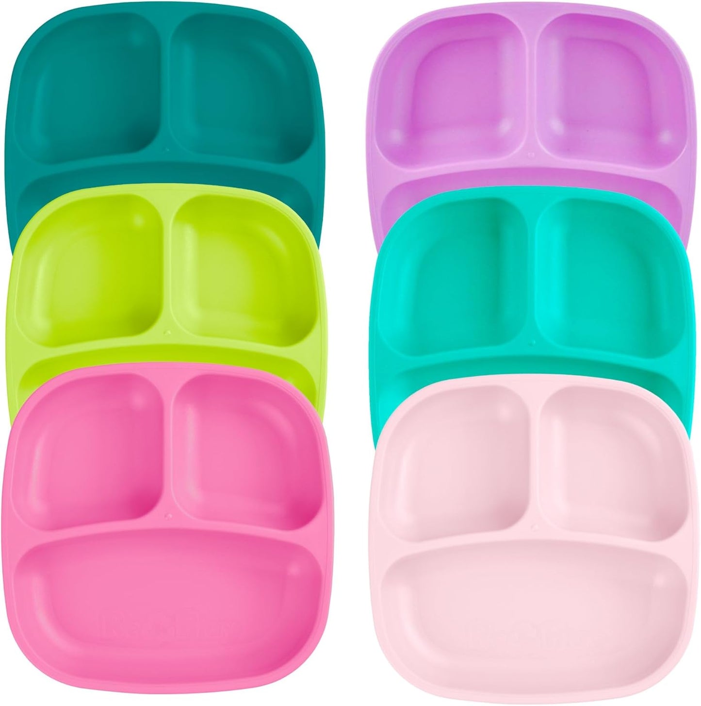 Re-Play Toddler Plates with Dividers - Deep-Walled 3 Compartments Divided Plates for Kids - Dishwasher & Microwave Safe - Made in USA - Set of 6-7.37" x 7.37" x 1.25" - Fairytale